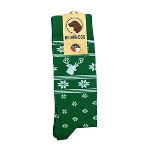NWT Brown Dog Socks Let It Snow Socks Mens L Green Snowflake Deer Holiday Winter